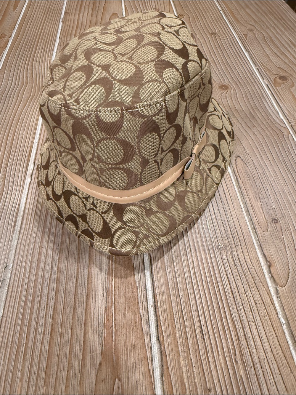 Y2K Vintage Coach Signature Monogram Canvas Bucket Hat Tan Brown Beige M/L - Picture 3 of 10